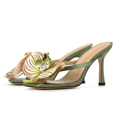 Imagem de Onlymaker Sandálias femininas de salto baixo com bico quadrado, Verde, 42