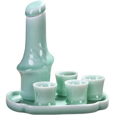 Imagem de JOEUQK Conjunto de copos de saquê japonês, 6 peças, cerâmica, cerâmica, tradicional, artesanato, taças de vinho, conjunto de saquê japonês com 1 garrafa de saquê e 4 copos de saquê, A