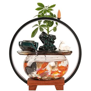 Imagem de XFNVXC Fonte decorativa para interior fonte de mesa fonte de cachoeira com lâmpada círculo e tanque de peixes escritório decoração de casa mesa água corrente fonte de jardim casa