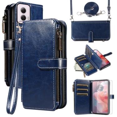 Imagem de Asuwish Capa de celular para Motorola Moto G Power 5G 2024 capa com protetor de tela de vidro temperado e cordão com zíper carteira suporte para cartão suporte protetor acessórios de celular G5