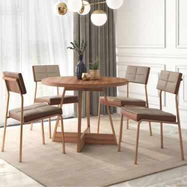 Imagem de Conjunto Sala de Jantar Nairóbi 4 Cadeiras Carraro Areia/Rose/Nogal