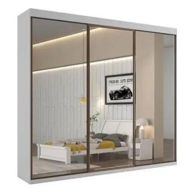 Imagem de Guardaroupa 3 portas espelhadas MDF 6 gavetas Bergamo Branco Bianchi M