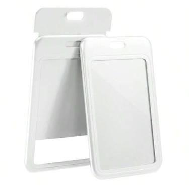 Imagem de Pacote com 3 porta-crachás deslizantes para identidade, estojo protetor de cartão de plástico vertical preto rígido com janela transparente para cartões de identificação de escritório, carteiras de