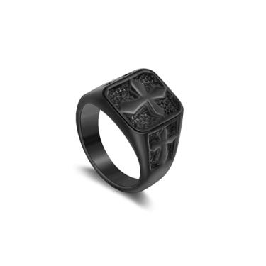 Imagem de Anel masculino de cruz de aço inoxidável, anel moderno quadrado para joias masculinas com design de cruz 3D em ouro/preto/aço/aço - cor dourada tamanho 6-15, Metal, Sem pedra preciosa