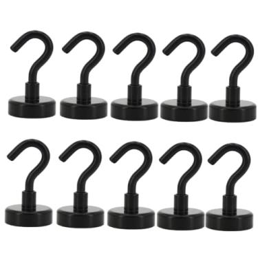 Imagem de Pacote com 10 ganchos magnéticos vermelhos, ganchos de ímã de neodímio de 14 kg, ímã com ganchos magnéticos fortes para pendurar, geladeira, churrasqueira, cozinha, porta-chaves (preto)