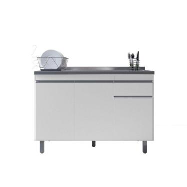 Imagem de Balcão Gabinete De Pia Sem Tampo 120cm 3 Portas Pop - Nathan Móveis Cor Branco