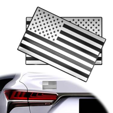 Imagem de 2 peças de decalque de emblema da bandeira americana 3D em relevo, 12,7 cm x 7,6 cm vidro de janela de para-choque de carro dos Estados Unidos, emblema patriótico militar de carro dos EUA compatível com caminhões, trailer, SUV e mais (prata)