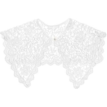 Imagem de Gola removível de renda gola bordado aplique de crochê xale cachecol floral remendos acessórios de roupas de festa para mulheres gola branca