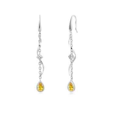 Imagem de Brincos pendentes femininos de prata esterlina 925 banhado a ouro rosa, pedra do mês de outubro, brinco hipoalergênico, Medium, Cobre, cria citrino