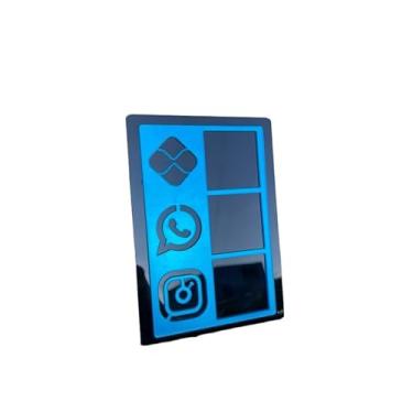 Imagem de Placa Pix Display Acrílica Qr Code Mesa Balção Pix Instagram Acrilico Loja Estabelecimento(PRETO E AZUL ESPELHADO)