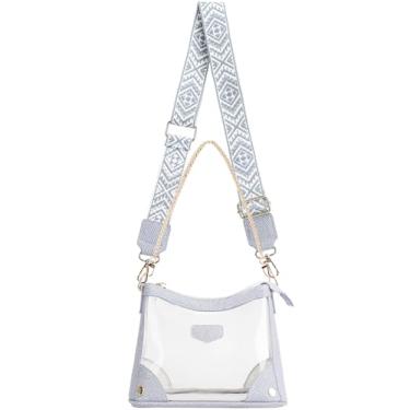 Imagem de TINYAT Bolsa transparente transparente para eventos de estádio para mulheres com alça larga ajustável bolsa de ombro transparente para esportes, Azul/T5214