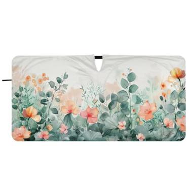 Imagem de Blueangle Pára-brisa de flores em aquarela - 149.9 cm x 76.2 cm dobrável carro janela frontal blocos para-sol raios UV viseira de sol (104)