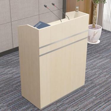 Imagem de Suporte de madeira para pódio, púlpitos para igrejas modernas, pódio para palestras com gavetas e prateleira de armazenamento, suporte de pódio portátil para igreja com placa defletora para escolas