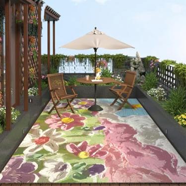 Imagem de HGTRH Tapetes de pátio ao ar livre, plástico impermeável, 15 x 17 cm, floral, impermeável, à prova de umidade, não apodrece, tapetes duráveis para quintal, varanda, deck, fácil limpeza e retardador de