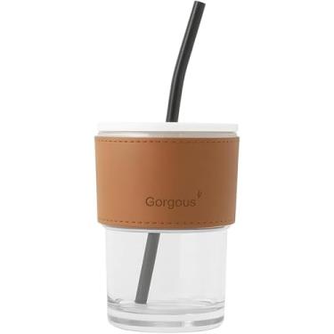 Imagem de Copo de Vidro com Tampa Hermética e Canudo, 450ML, Branco, Design Moderno, Reutilizável, Ideal para Bebidas Quentes e Frias, Uso Diário, Casa e Escritório
