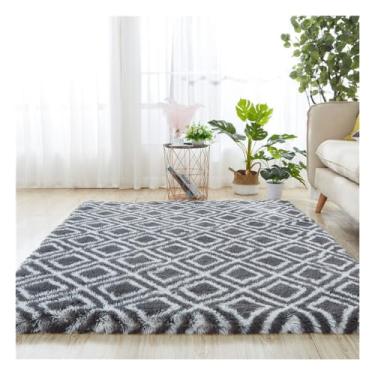 Imagem de HGTRH Tapete de pelúcia macio com fundo antiderrapante de pontos, tapete longo luxuoso e fofo para sala de estar e quarto sala de jantar tapete de chão decoração de casa G 100 * 160 cm