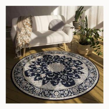 Imagem de HGTRH Tapete redondo floral, tapetes laváveis para sala de estar vintage decoração de casa tapete estilo country gasto para quarto H 100 x 100 cm