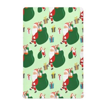 Imagem de Qilmy Lençóis de berço de Natal com desenho de Papai Noel, macio e respirável, de microfibra elástica, lençol com elástico para meninos e meninas, miniberço, 99 cm x 68,5 cm, capa de colchão infantil
