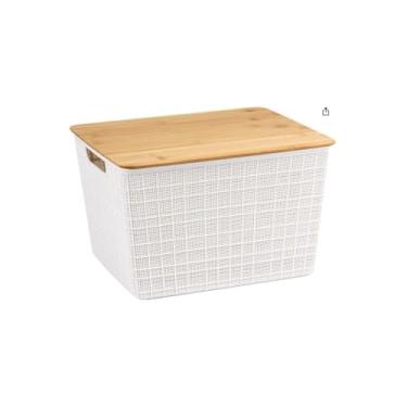 Imagem de Cesto Organizador com Tampa para Geladeira, Plástico Transparente/Branco, 23,5x16,5x6,5cm, com Divisórias Removíveis