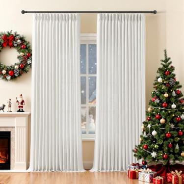 Imagem de Cortinas de linho de 267 cm, conjunto de 2 painéis para sala de estar, bege, branca, cortina plissada com gancho, textura rústica, semitransparente, filtragem de luz, tratamentos de janela, cortinas