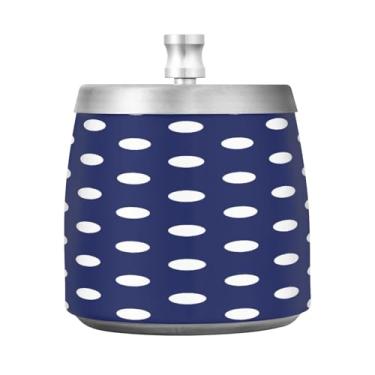 Imagem de JUZIHAI Cinzeiro de bolinhas azuis com tampa, cinzeiro de aço inoxidável inodoro à prova de vento cinzeiro sem fumaça para escritório em casa, pátio, varanda, cigarro