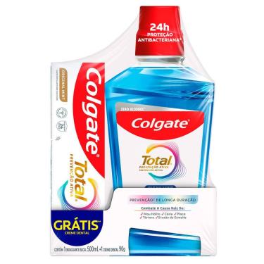 Imagem de Kit Enxaguante Bucal Colgate Total Prevenção Ativa Clean Mint Zero Álcool 500ml e Ganhe Creme Dental Mint 90g
