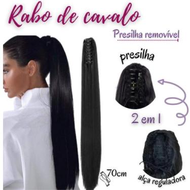 Imagem de Aplique Rabo De Cavalo Liso Preto Fibra Orgânica 70cm - Weng - BHAIR