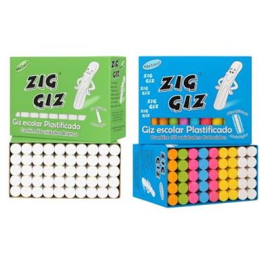 Imagem de Kit Com 2 Caixas De Giz De Lousa Branco 50un Colorido 50un