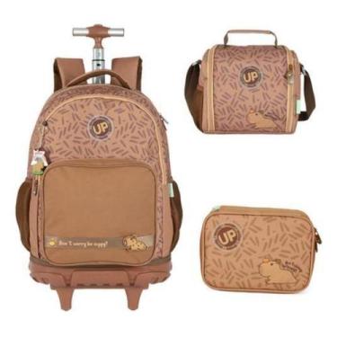 Imagem de Kit Mochila Rodinhas Estojo E Lancheira Up4You Capivara Fofa - Luxcel