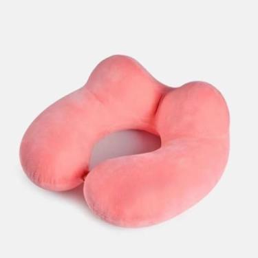 Imagem de Almofada de Pescoço de Pelúcia Super Macia e Confortável Ideal para Viagem Avião Carro Escritório e Descanso Diário (Rosa)