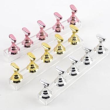 Imagem de Suporte de unhas: Suporte de unhas de pressão para exibição de arte de prática Suporte magnético de unhas falsas para pintura de unhas postiças com fita dupla face para casa DIY suprimentos de salão