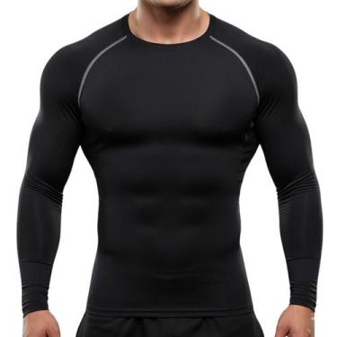 Imagem de Camiseta De Compressão Masculina Preta Manga Longa Esportiva - - anjo 