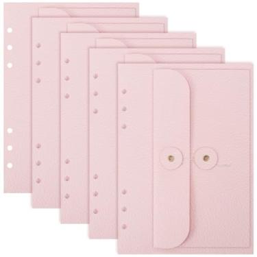Imagem de Koqye Bolsos divisórias de papel Kraft para fichários A5, organizador de bolso frontal de 6 anéis, 14 cm x 21 cm para diário, agenda, escola e material de escritório (rosa A)