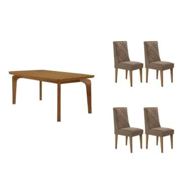 Imagem de Conjunto: Mesa Sala Jantar Londrina Tampo Curvo 120cm+4 Cadeiras Pietá Madeira Naturale - Capuccino/Corano Capuccino - Rufato