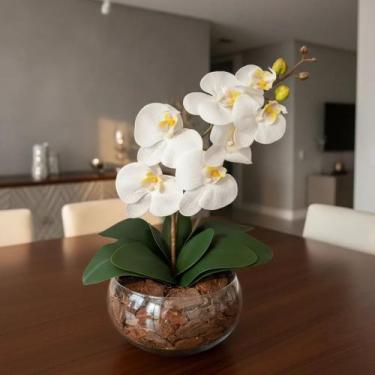 Imagem de Arranjo Orquídea Branca Artificial Centro de Mesa Vaso Grande - Decore