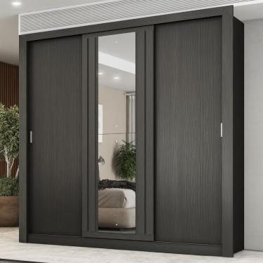 Imagem de Guarda Roupa Casal 3 Portas Doha Com Espelho Central Carraro Preto Touch