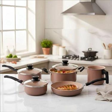 Imagem de Jogo Panelas Tramontina Cerâmica Évora 5 Peças Antiaderente Cappuccino