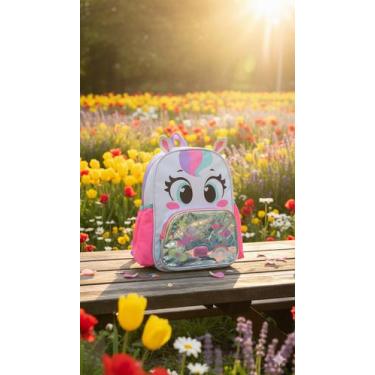 Imagem de Mochila Infantil Puket Pequena Unicórnio Branco Escolar ou Passeio