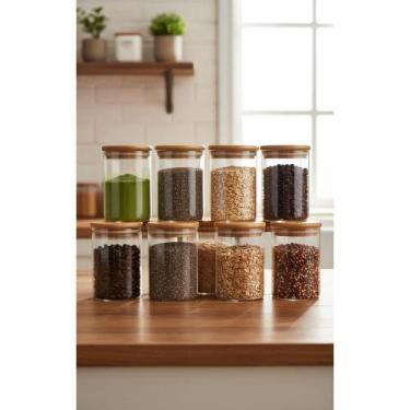Imagem de 10 Potes Vidro Hermético 200ml Tampa Bambu Organização - Congratulatio