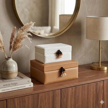 Imagem de Conj. 02 Porta Joias Branco e Marrom Tassel Decorativo Retrô - Btc