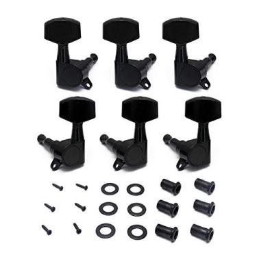 Imagem de Metallor Pinos de afinação de cordas seladas, máquinas, cabeças, afinadores 3L 3R peças de substituição para guitarra acústica preta (preta)