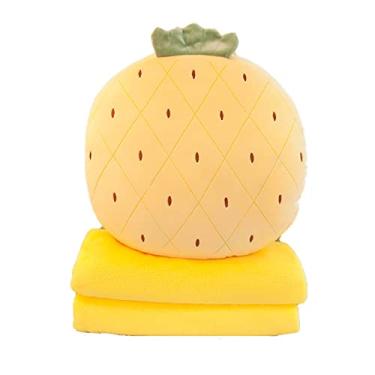 Imagem de Yajun Cobertor e travesseiro de viagem 3 em 1 almofada quente colcha de mão forma de frutas brinquedo de pelúcia decoração de casa sofá cama de escritório cobertor de soneca, amarelo, 35 * 35 cm
