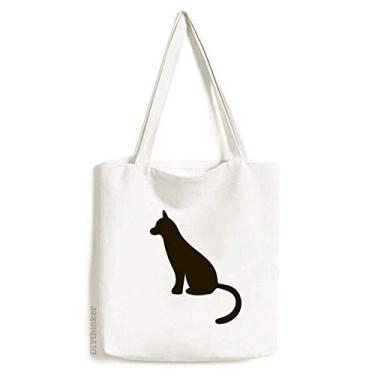 Imagem de Bolsa de lona preta com desenho de animal fofa, bolsa de compras casual