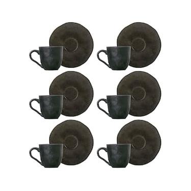 Imagem de Conjunto com 6 Xícaras e Pires para Café Porto Brasil Onyx em Stoneware Preto - 120 ml