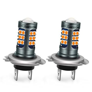 Imagem de Ruiandsion Lâmpadas de LED H7 de neblina amarelo estroboscópica 12 V super brilhante 3030 27 SMD de substituição para lâmpadas de corrida diurnas ou luz de neblina (pacote com 2)