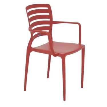 Imagem de Cadeira Plastica Monobloco Com Bracos Sofia Vermelha Encosto Vazado Ho