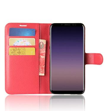 Imagem de Capa carteira para Samsung Galaxy A8+(2018), capa carteira flip de couro PU premium com compartimento para cartão, suporte e fecho magnético [capa interior à prova de choque de TPU] Compatível com