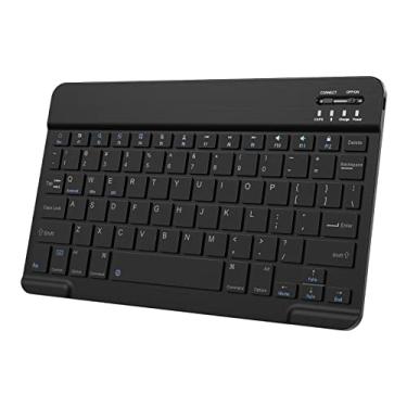 Imagem de Teclado Bluetooth ultrafino pequeno para iPad, teclado portátil recarregável sem fio para iPad Air, iPad Pro, iPad Mini, iPhone, Android, Samsung, tablet, celular, smartphone (preto)
