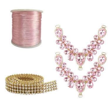 Imagem de Kit Cabedal em V Cristal Chinelo Decoração Design Pedrarias Estilo Customização Artesanato (Rosa)