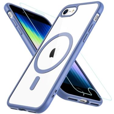 Imagem de BESINPO Capa magnética para iPhone SE 2022/SE 2020/8/7, com protetor de tela de vidro temperado, [compatível com MagSafe], capa militar à prova de choque para iPhone SE 3/SE 2/8/7 4,7 polegadas, azul